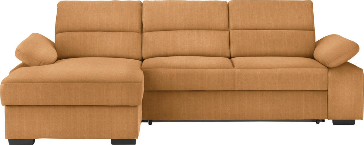 ECKSOFA in Webstoff Currygelb  - Currygelb/Dunkelbraun, Konventionell, Kunststoff/Textil (166/258cm) - Cantus
