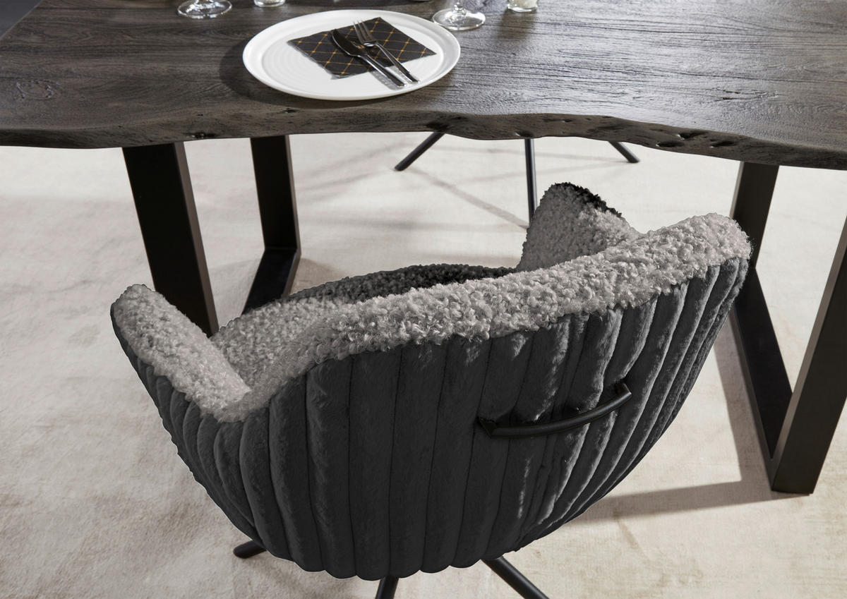 ARMLEHNSTUHL  in Eisen Teddystoff, Plüsch  - Hellgrau/Schwarz, LIFESTYLE, Textil/Metall (65/68/90cm) - home24
