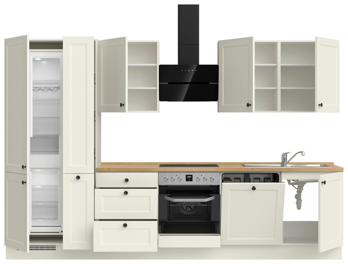 KÜCHENBLOCK Cascada 330 cm  in Weiß, Eichefarben  - Eichefarben/Schwarz, MODERN, Holzwerkstoff/Metall (330cm) - Nobilia