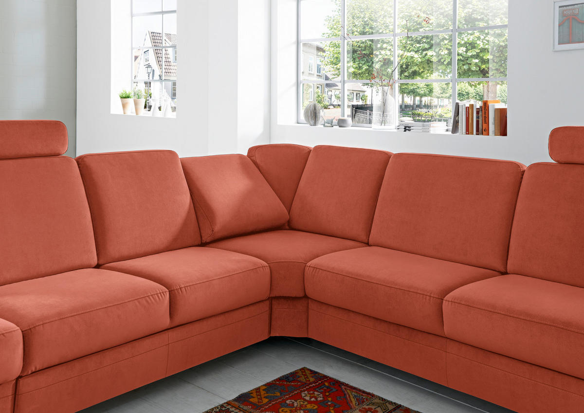 ECKSOFA Terracotta Flachgewebe  - Terracotta/Alufarben, KONVENTIONELL, Textil/Metall (287/269cm) - Beldomo System