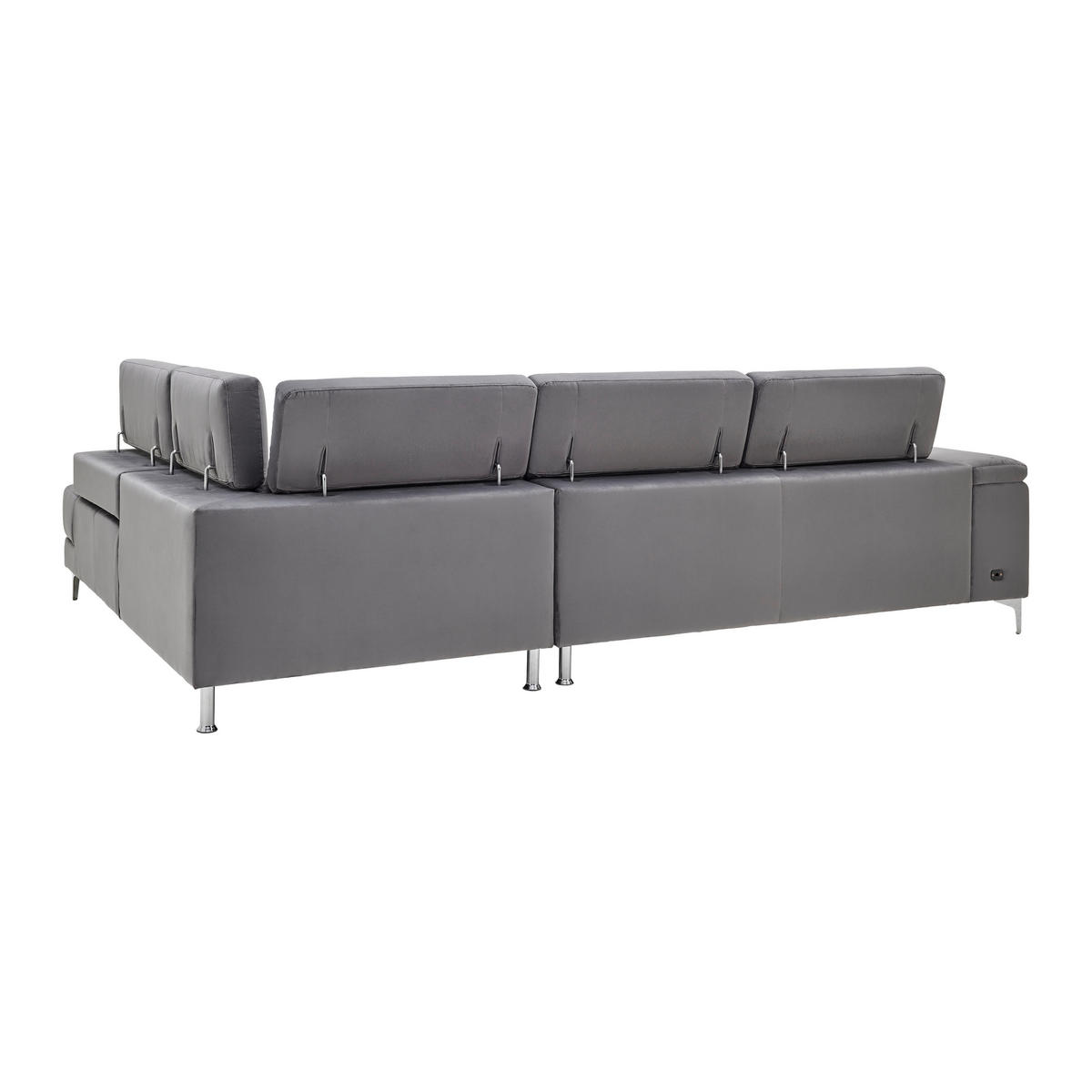 ECKSOFA in Samt Dunkelgrau  - Dunkelgrau/Silberfarben, Modern, Kunststoff/Textil (299/210cm) - Livetastic