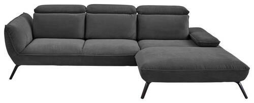 ECKSOFA Anthrazit Cord  - Anthrazit/Schwarz, Design, Textil/Metall (301/202cm) - Moderano