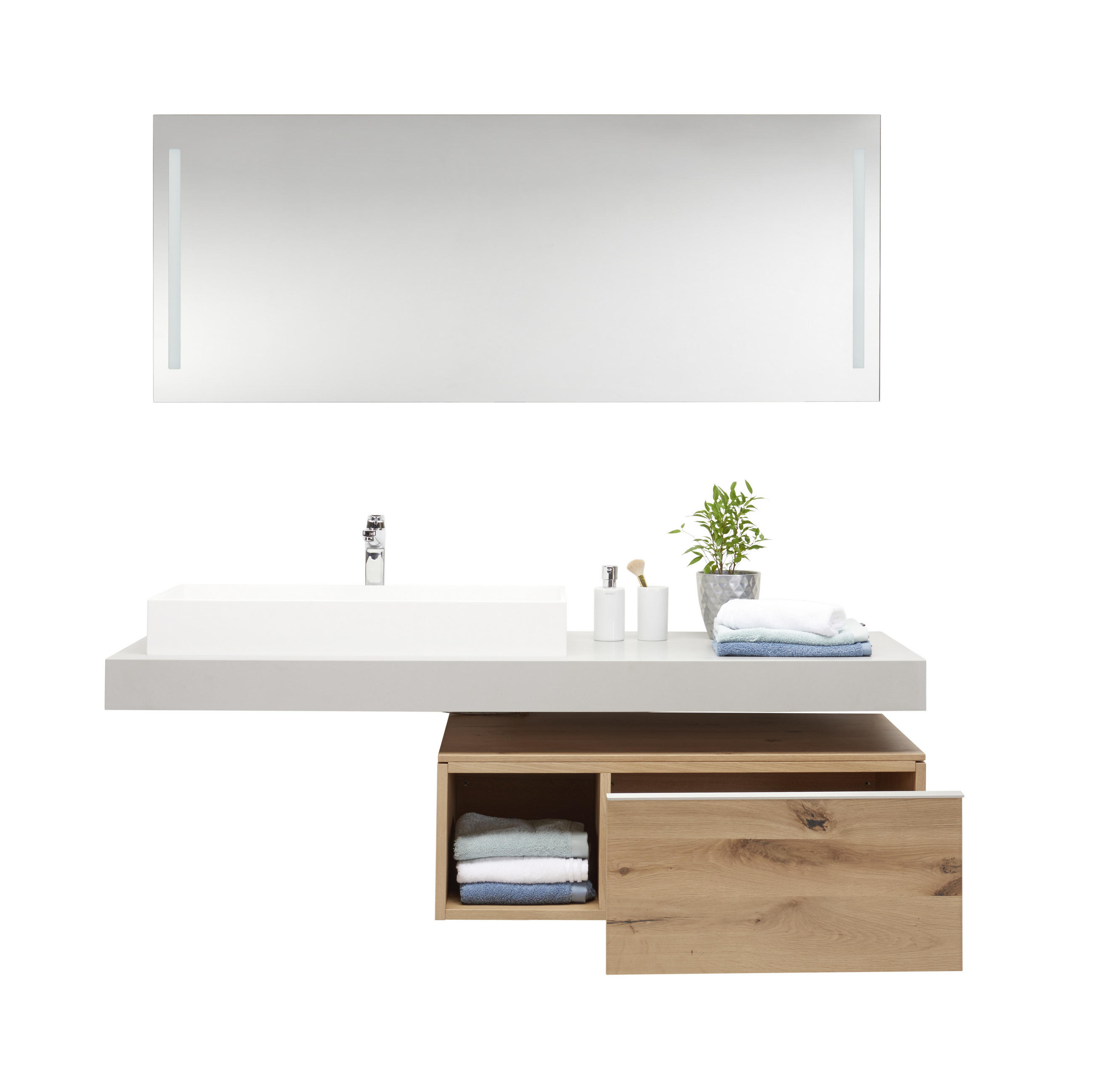MOBILIER BAIE - alb/culoare lemn stejar, Design, sticlă/lemn (160cm) - Voglauer