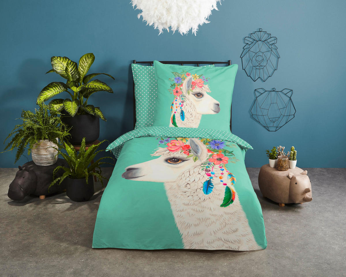 JUGENDBETTWÄSCHE Joey Renforcé 135/200 cm  - Mintgrün/Grün, Design, Textil (135/200cm)