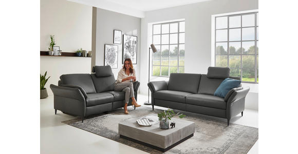 3-SITZER-SOFA Echtleder Anthrazit, Schwarz  - Anthrazit/Schwarz, Design, Leder/Metall (190/84/99cm) - Dieter Knoll