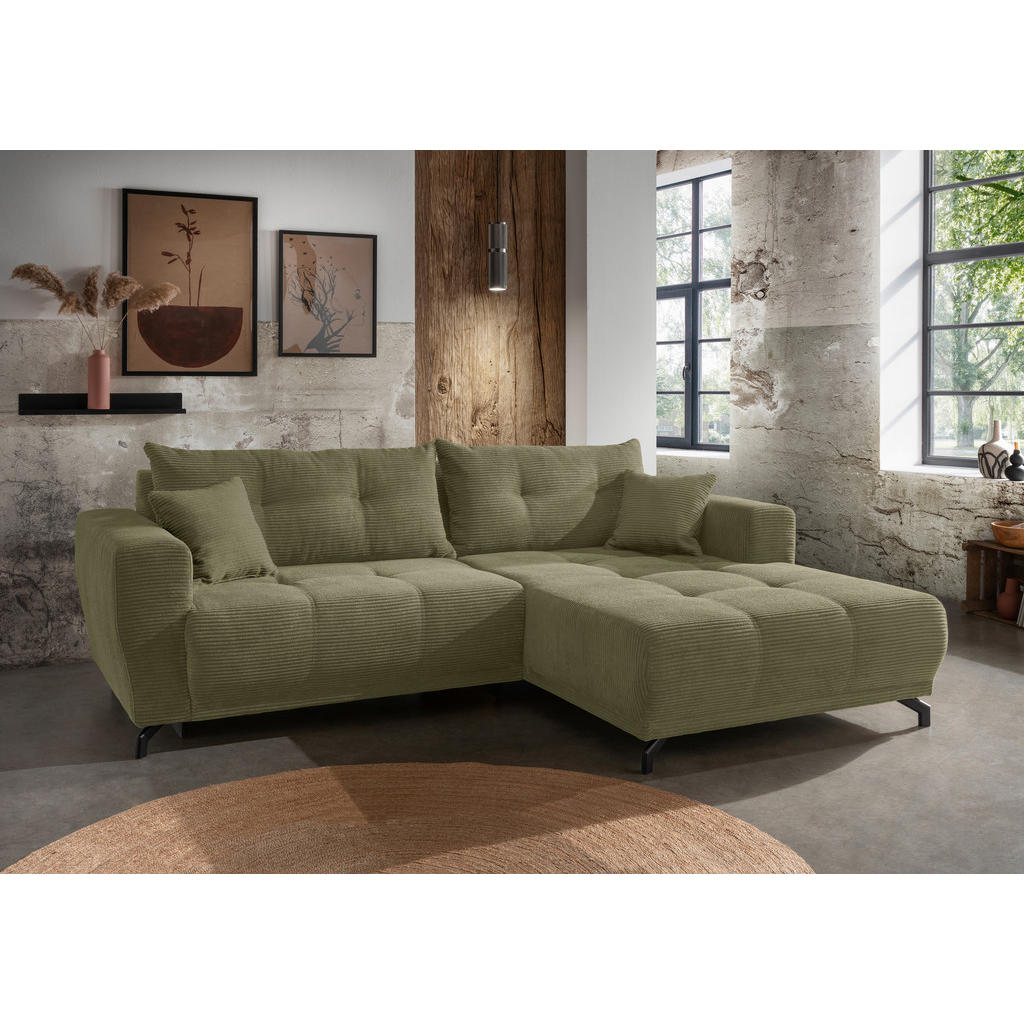 Thumbnail - Mid.you Ecksofa, Olivgrün, Holz, Textil, Buche, Fichte, Kiefer, 4-Sitzer, Füllung: Schaumstoff, Ottomane rechts, L-Form,...