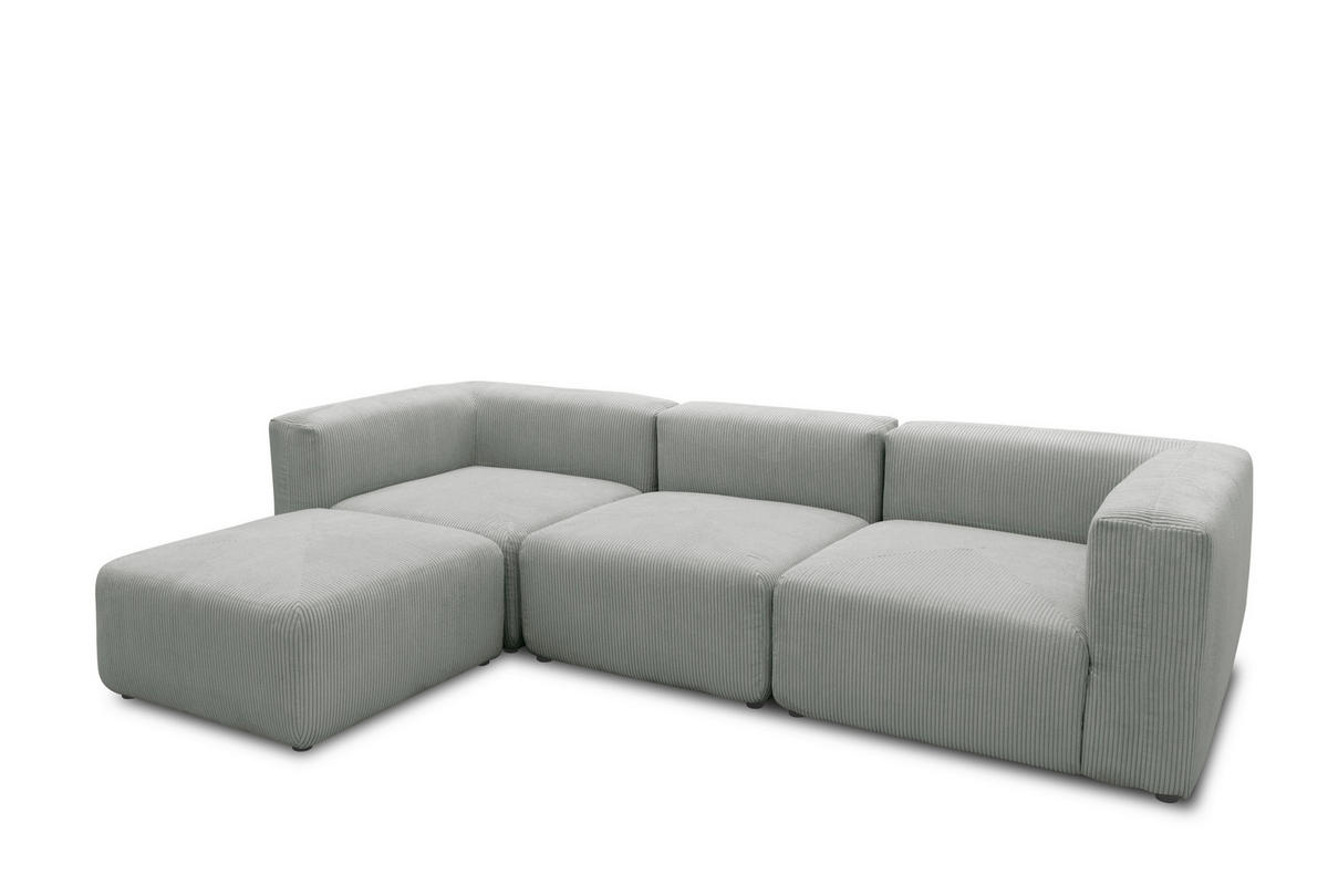 ECKSOFA in Cord, Mikrofaser Hellgrau   - Hellgrau/Schwarz, Design, Kunststoff/Textil (301/69/193cm) - MID.YOU