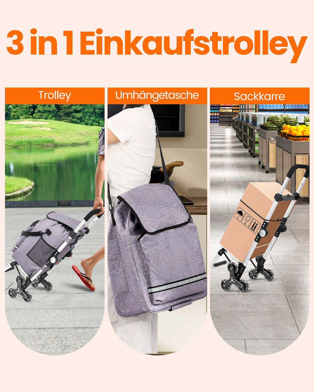 EINKAUFSTROLLEY  - Silberfarben/Hellgrau, Trend, Textil/Metall (41/97/44cm) - Milino