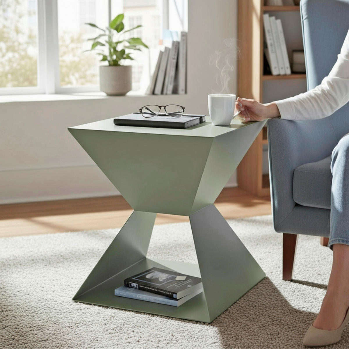 BEISTELLTISCH in Metall 40/40/45 cm  - Salbeigrün, Design, Metall (40/40/45cm)