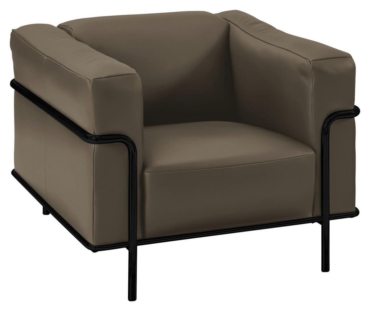 SESSEL in Echtleder Taupe  - Taupe/Schwarz, Design, Leder/Metall (91/67/96cm) - Johann Jakob