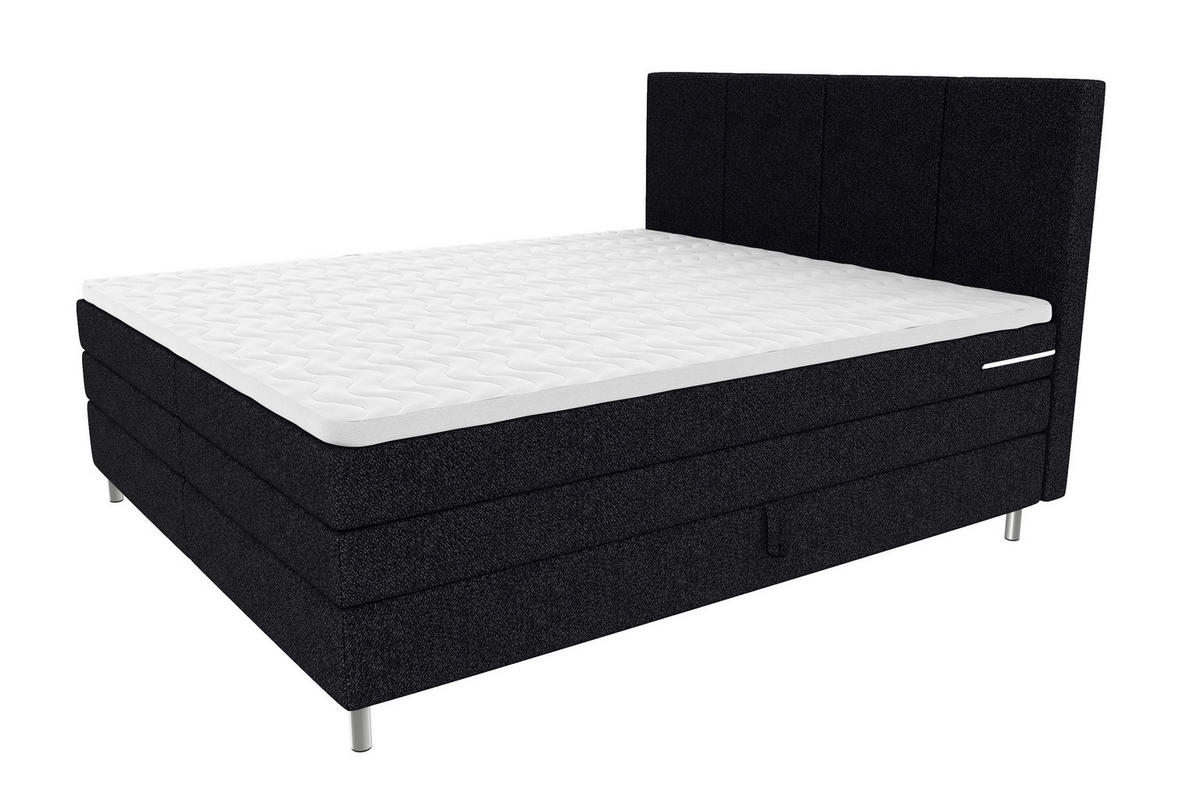 BOXSPRINGBETT 160/200 cm,  in Schwarz, Bettkasten, Topper, Matratzen, H3 = fest  - Chromfarben/Schwarz, KONVENTIONELL, Kunststoff/Textil (160/200cm) - Boxxx