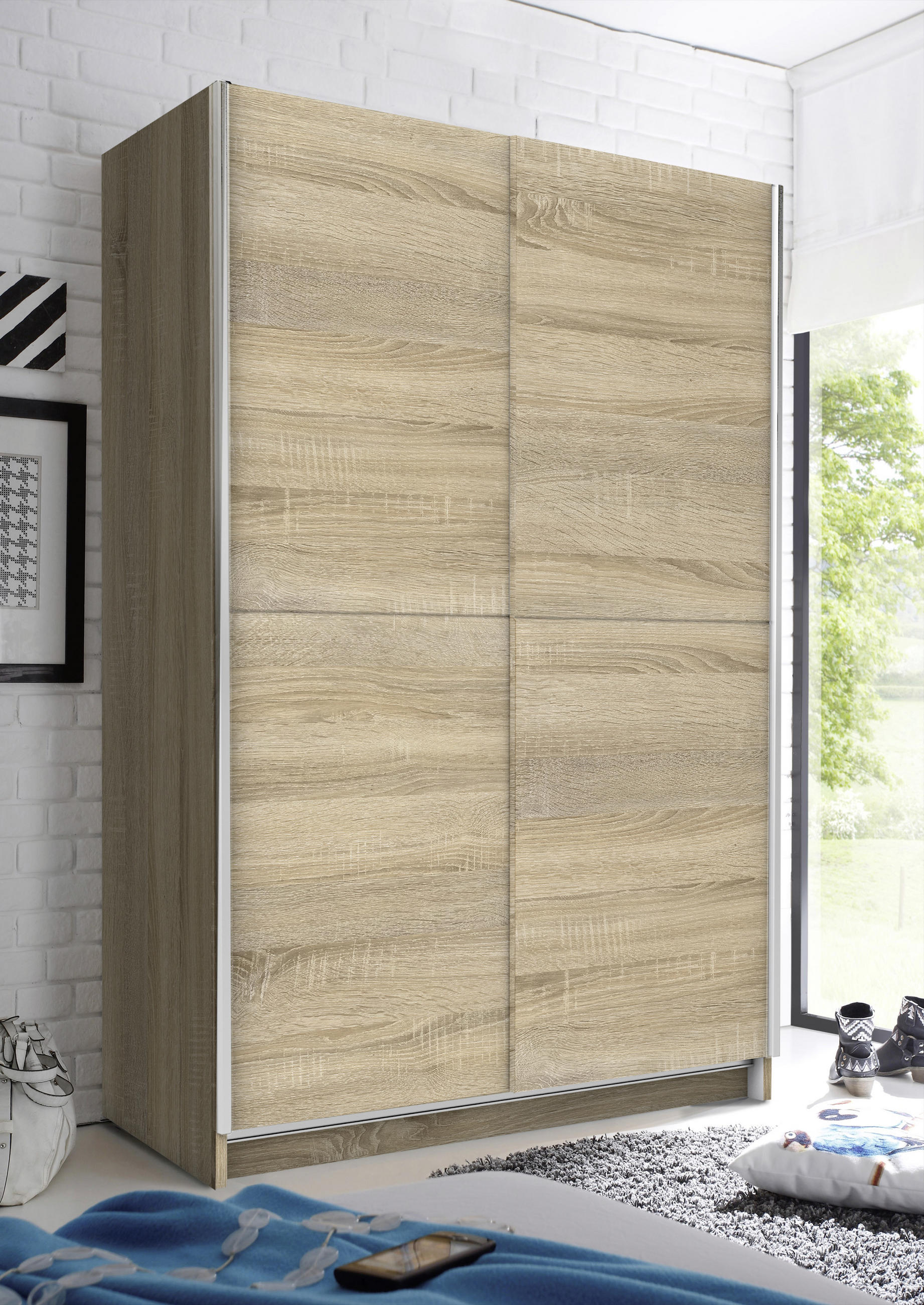 SCHWEBETÜRENSCHRANK 2-türig Sonoma Eiche  - Eichefarben/Alufarben, Basics (125/195,5/38cm) - P & B