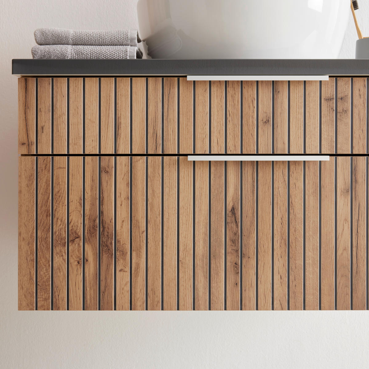 Waschtischkombi Jakarta  - Eiche Wotan/Schwarz, MODERN, Keramik/Holzwerkstoff (80/41/47cm) - Held