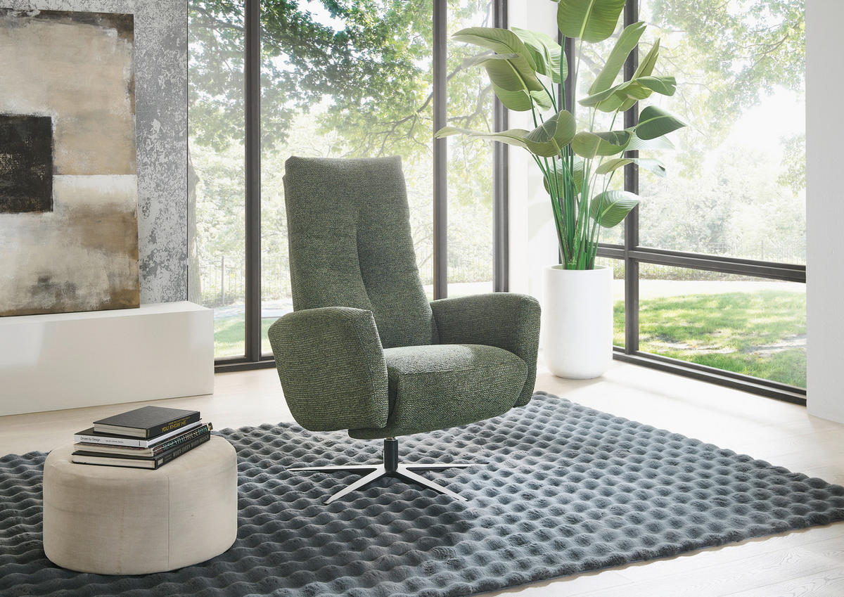 RELAXSESSEL Chenille Relaxfunktion, Kopfteilverstellung, Rücken echt    - Schwarz/Grün, KONVENTIONELL, Textil/Metall (78/111/86cm) - Valdera