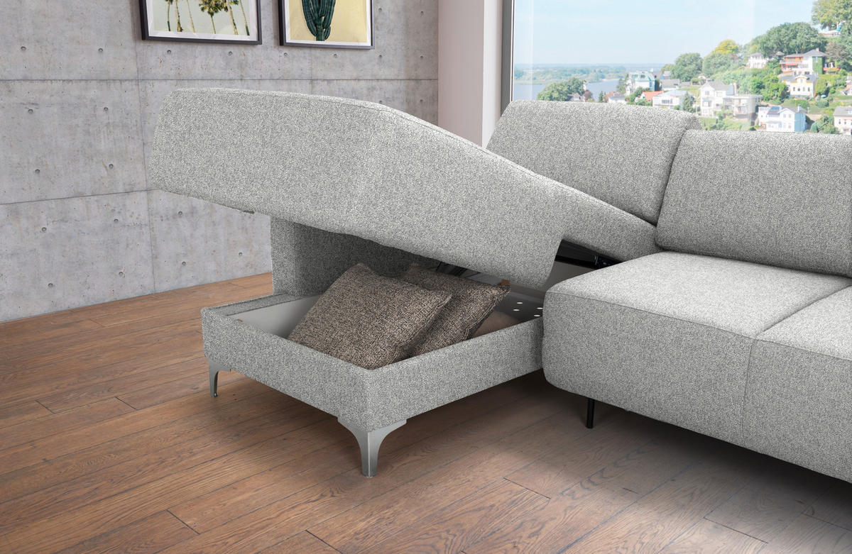 ECKSOFA  in Mikrovelours Naturfarben  248/160 cm  - Alufarben/Naturfarben, Design, Textil/Metall (248/160cm) - Sedda