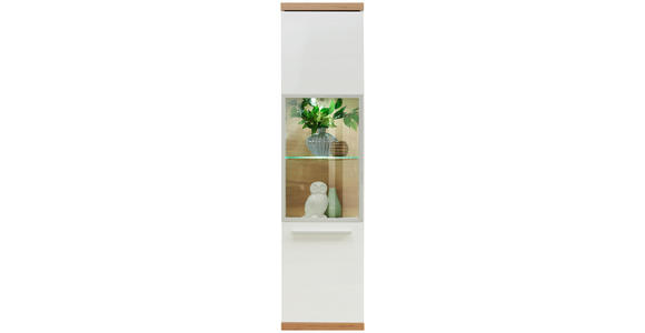 HÄNGEVITRINE in Weiß, Eichefarben - Chromfarben/Eichefarben, MODERN, Glas/Holzwerkstoff (40/165/31cm) - Hom`in