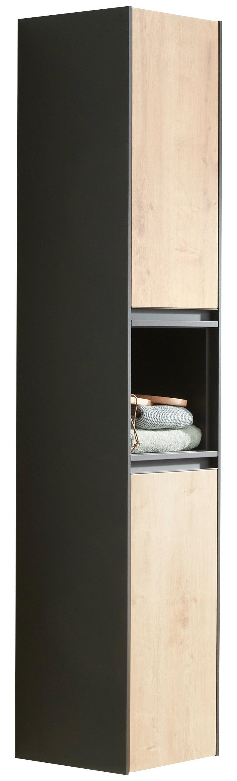 HOCHSCHRANK 32/163/30 cm - Dunkelgrau/Eichefarben, Glas/Holzwerkstoff (32/163/30cm) - Novel