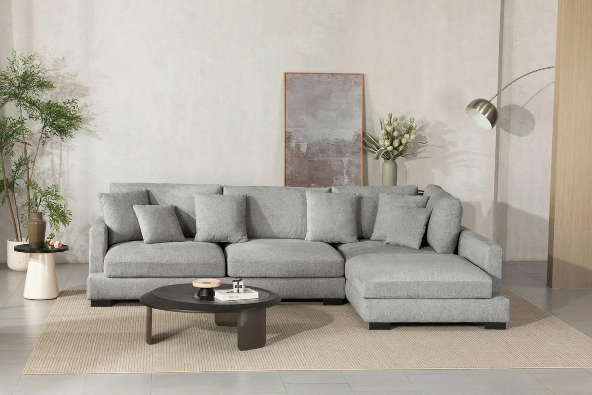 ECKSOFA Grau Webstoff  - Schwarz/Grau, Design, Textil/Metall (323/212cm) - Livetastic