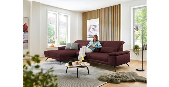 ECKSOFA in Echtleder Brombeere 193/332 cm - Brombeere/Schwarz, Design, Leder/Metall (193/332cm) - Dieter Knoll