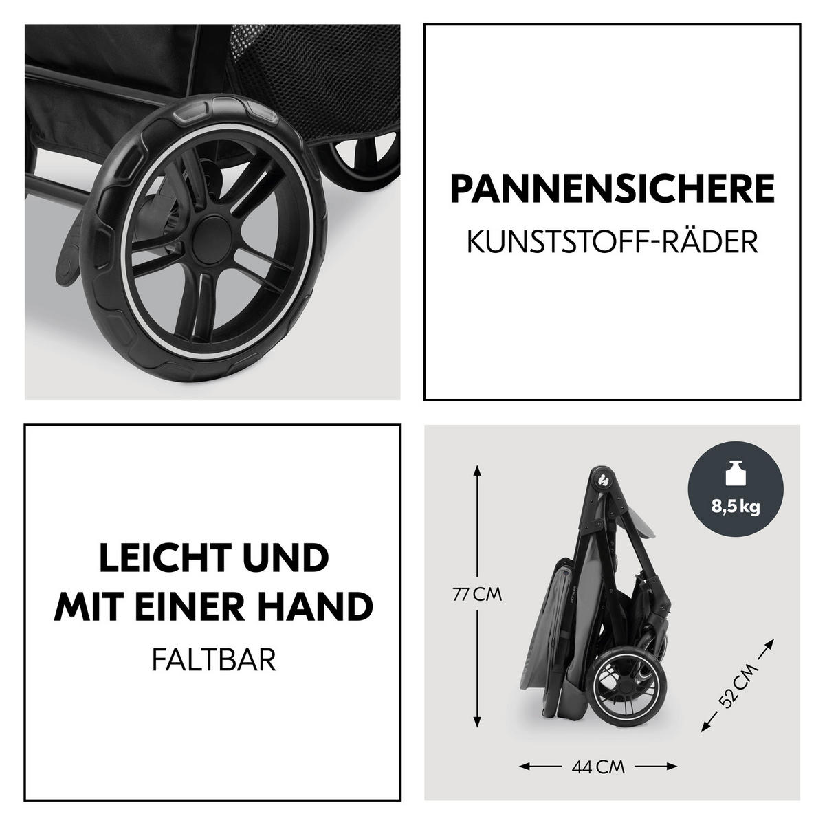 KINDERWAGENSET  Shop N Care Travel Set  Grey  - Schwarz/Grau, Basics, Textil/Metall (52/110/91cm) - Hauck