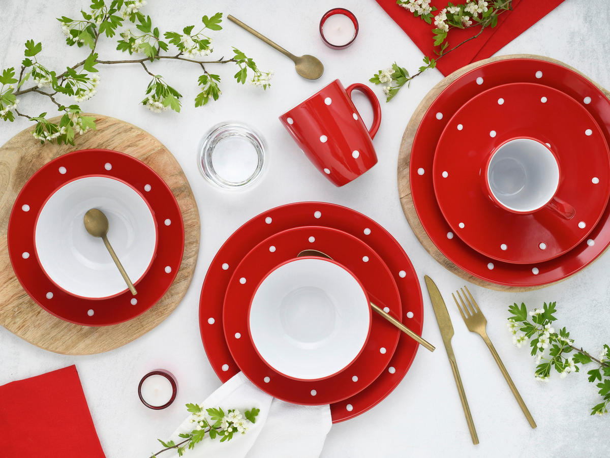 KOMBISERVICE Polka Dots bunt 16-teilig  - Rot/Weiß, Basics, Keramik - Creatable