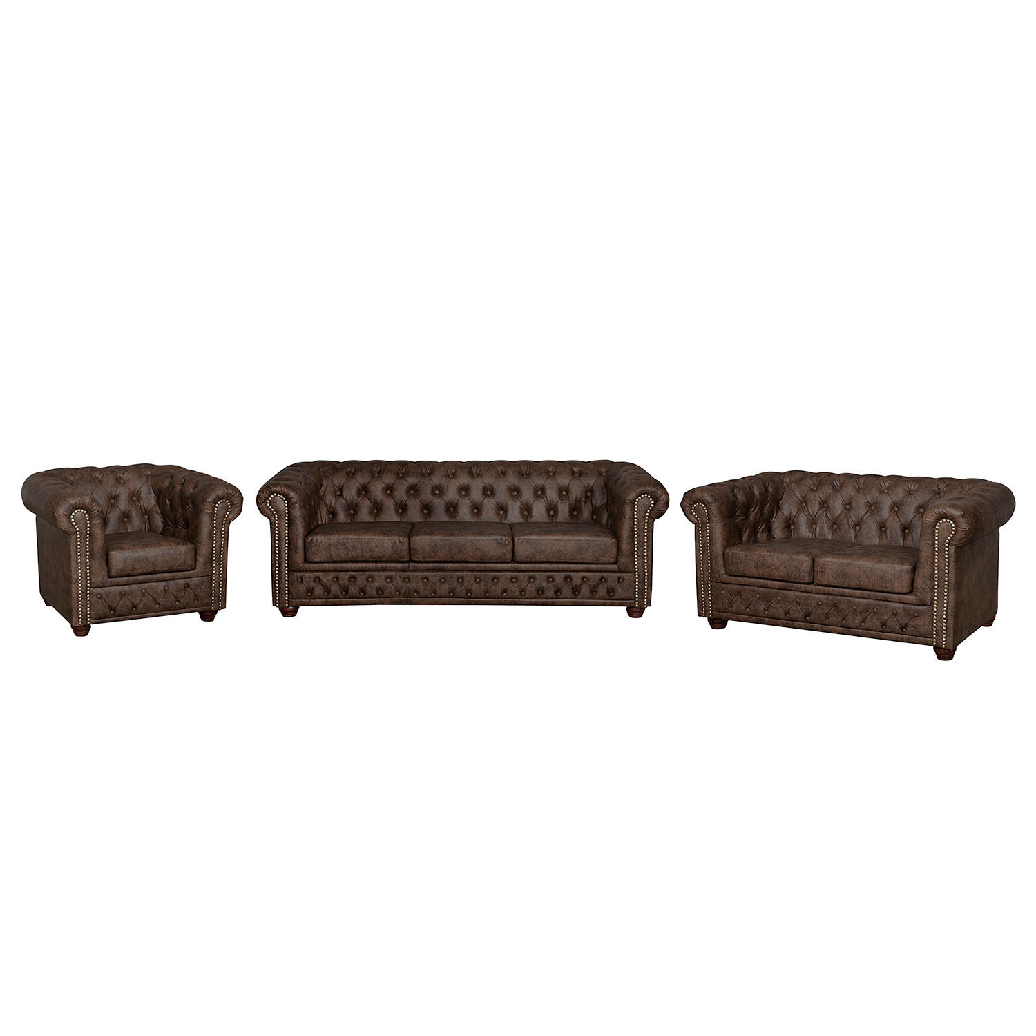 SITZGARNITUR YORK in Lederlook Dunkelbraun  - Dunkelbraun/Braun, Design, Holz/Textil (203/72/86cm) - P & B