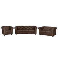 SITZGARNITUR YORK in Lederlook Dunkelbraun  - Dunkelbraun/Braun, Design, Holz/Textil (203/72/86cm) - P & B