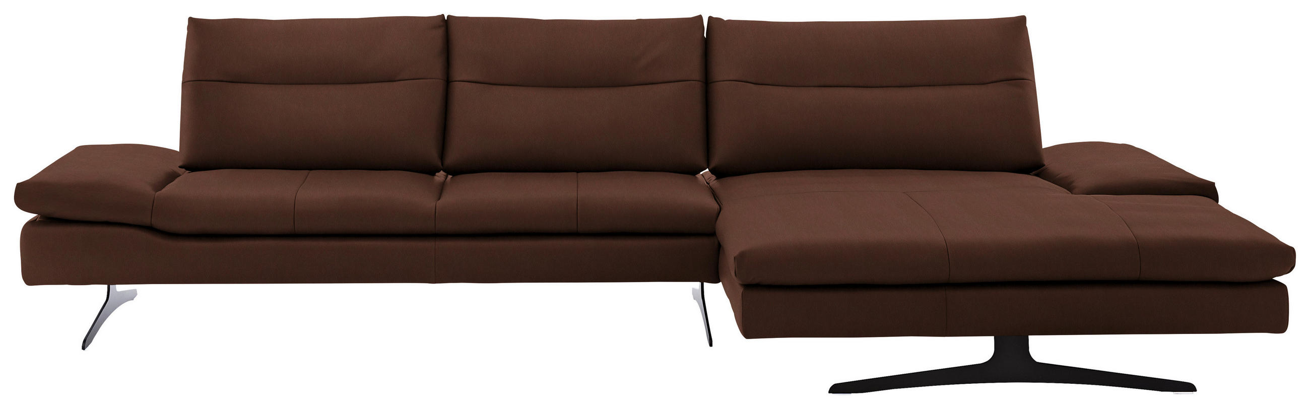 ECKSOFA in Echtleder Braun  - Schwarz/Braun, Modern, Leder/Metall (342/158cm) - Chilliano