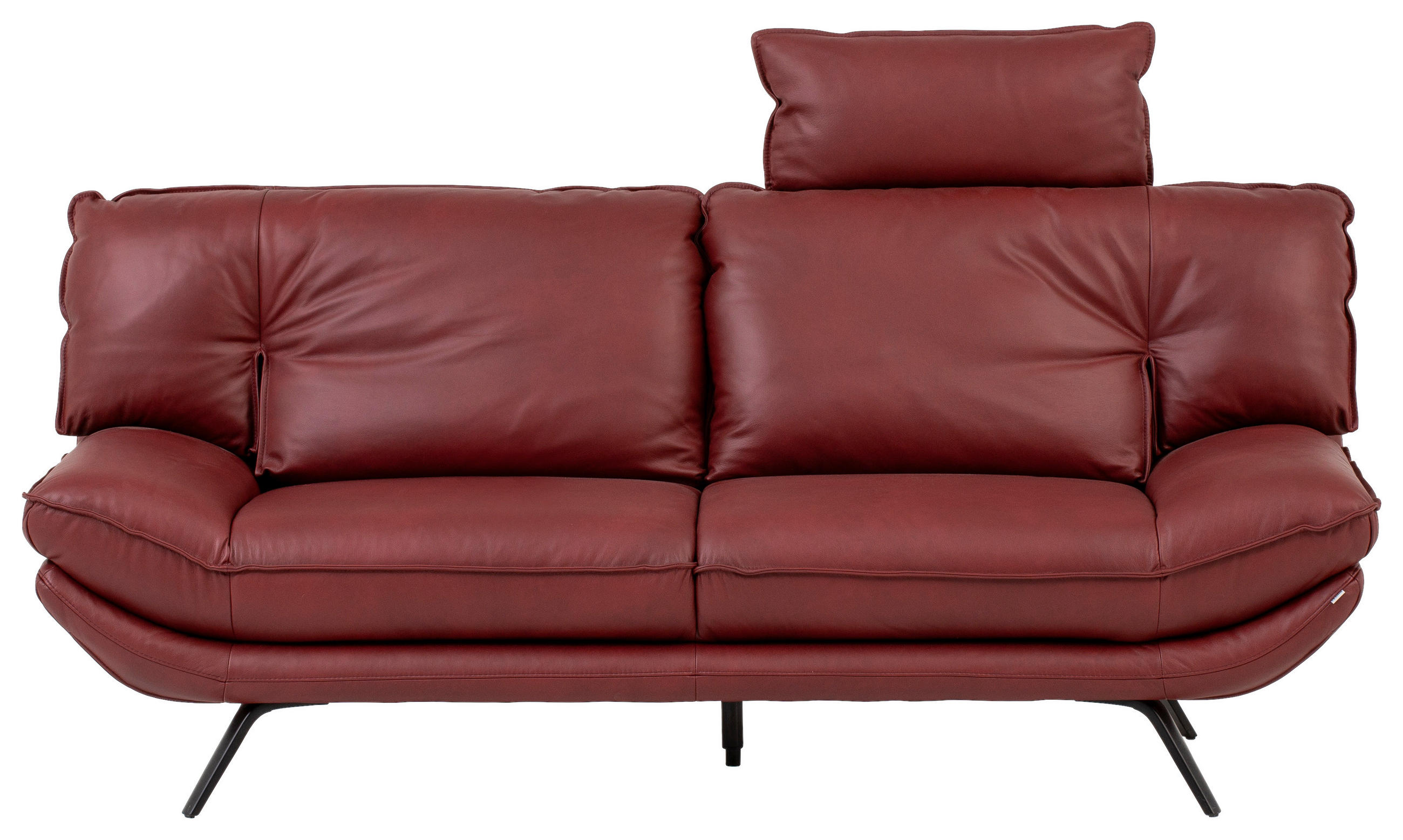 2,5-SITZER Echtleder Bordeaux  - Bordeaux/Schwarz, Design, Leder/Metall (206/94/95cm) - Celina