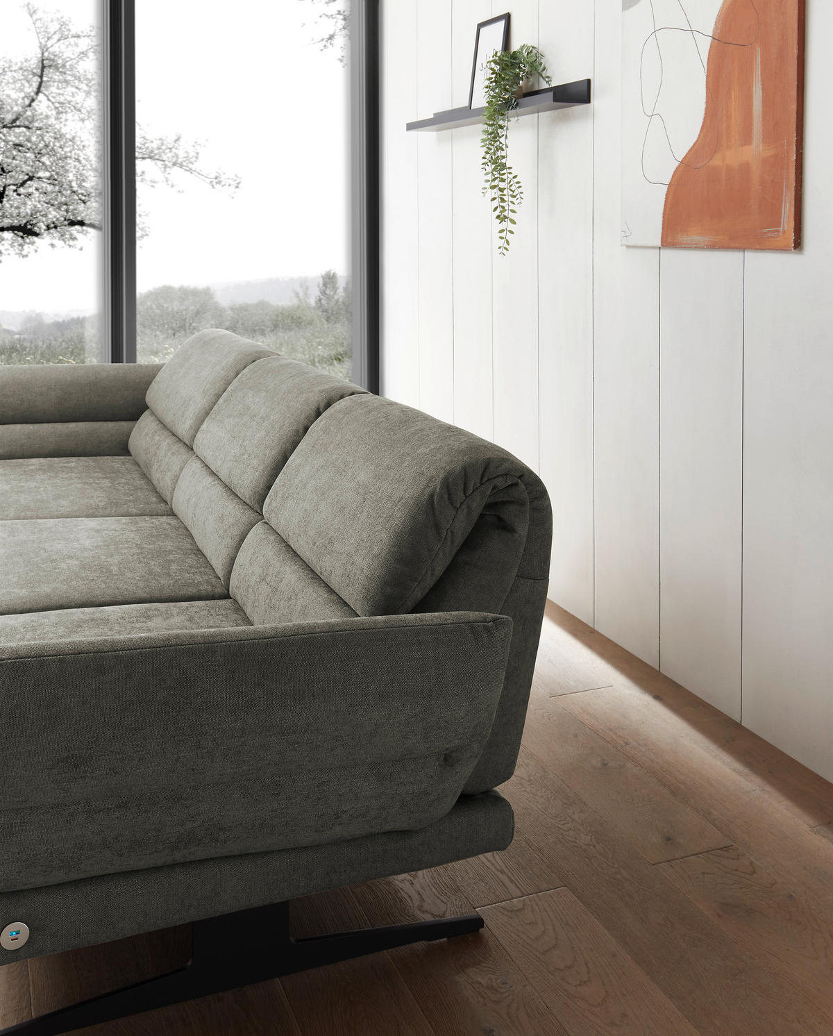 ECKSOFA in Flachgewebe Grün  - Schwarz/Grün, Design, Textil/Metall (176-217/279-327cm) - Dieter Knoll