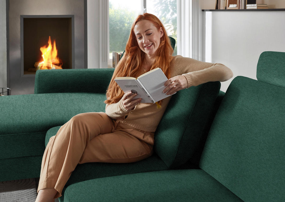 ECKSOFA  in Chenille, Flachgewebe Waldgrün  175/316 cm  - Waldgrün/Schwarz, Design, Textil/Metall (175/316cm) - Dieter Knoll