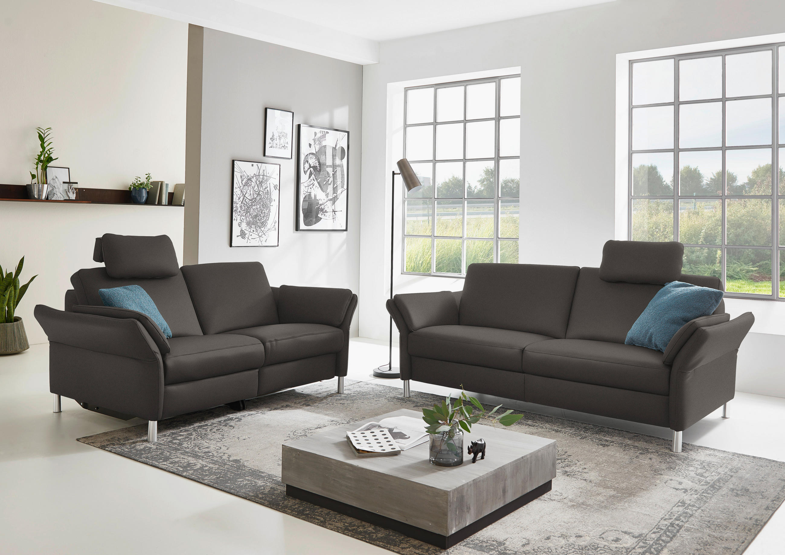 3-SITZER-SOFA in Leder Mokka  - Alufarben/Mokka, Design, Leder/Metall (190/82/99cm) - Dieter Knoll