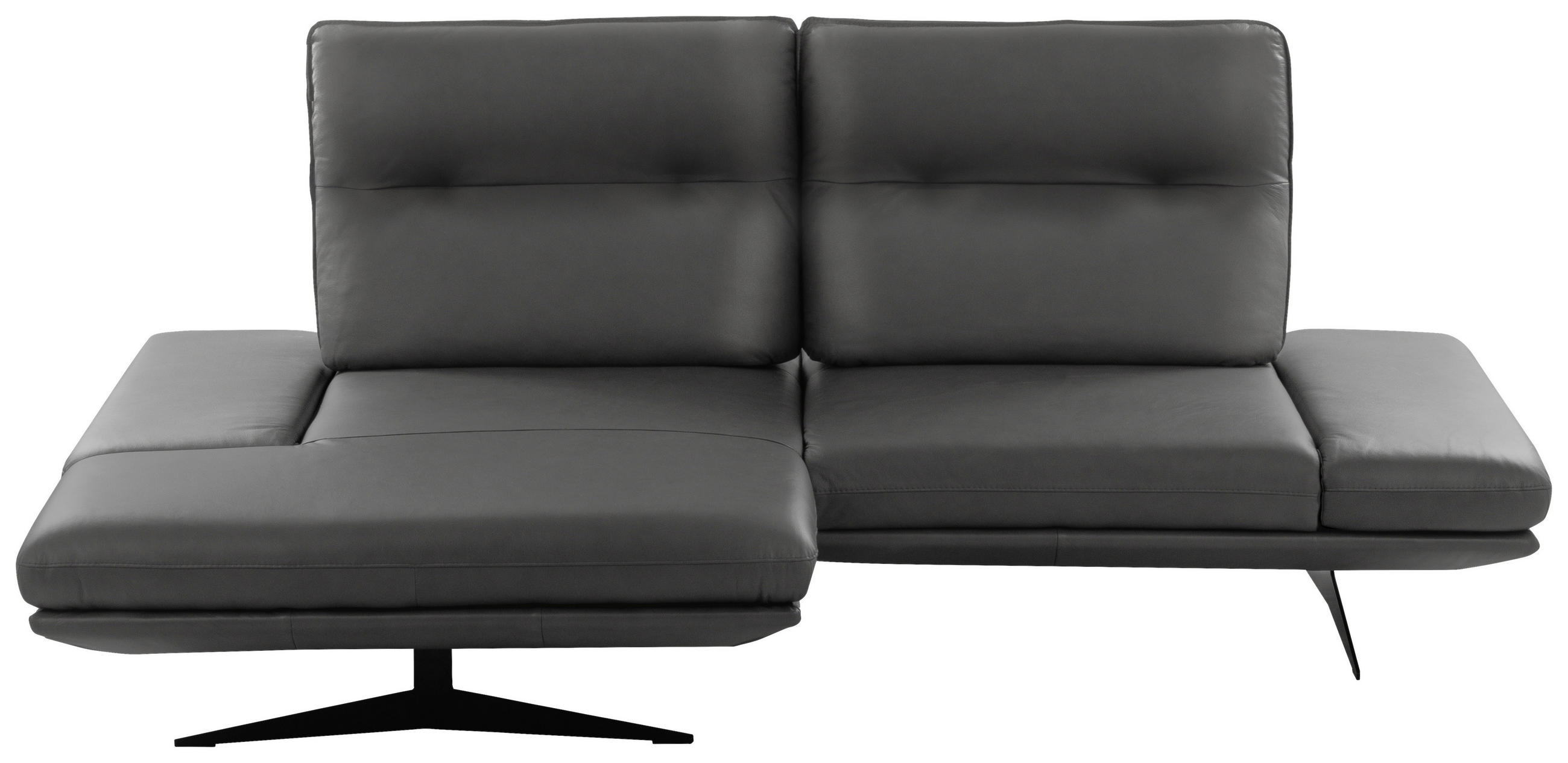 ECKSOFA Dunkelgrau Echtleder Rücken echt, Armteilverstellung, Kopfteilverstellung, Sitztiefenverstellung  - Dunkelgrau/Schwarz, Design, Leder/Metall (160/235cm) - Celina Home