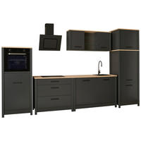 KÜCHENLEERBLOCK   in Anthrazit, Eiche Artisan  - Anthrazit/Schwarz, MODERN, Glas/Holzwerkstoff (370/227/60cm) - home24