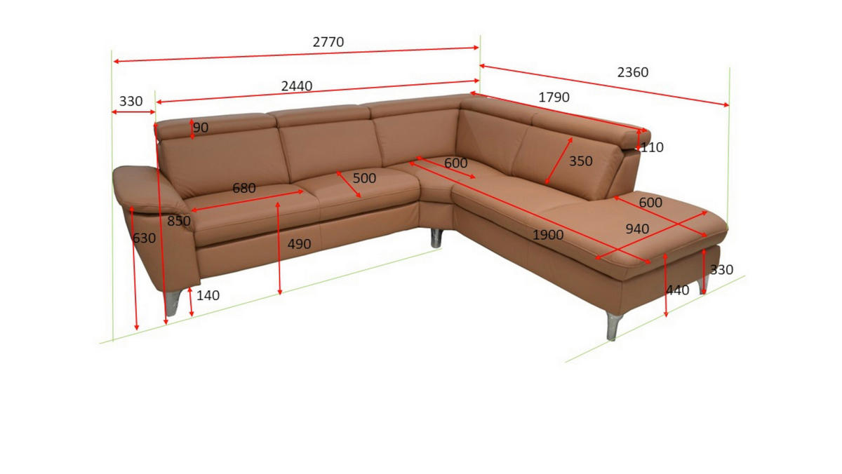ECKSOFA in Echtleder Braun  239/271 cm  - Schwarz/Braun, Design, Leder/Metall (239/271cm) - Cantus