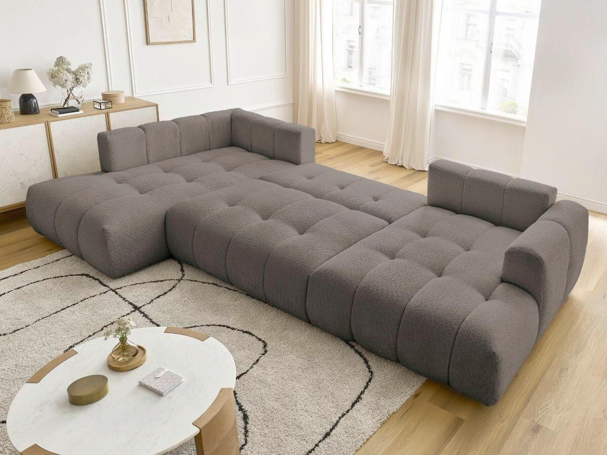 WOHNLANDSCHAFT  FUJI  Taupe Bouclé  - Taupe/Schwarz, MODERN, Kunststoff/Textil (204/377/160cm)