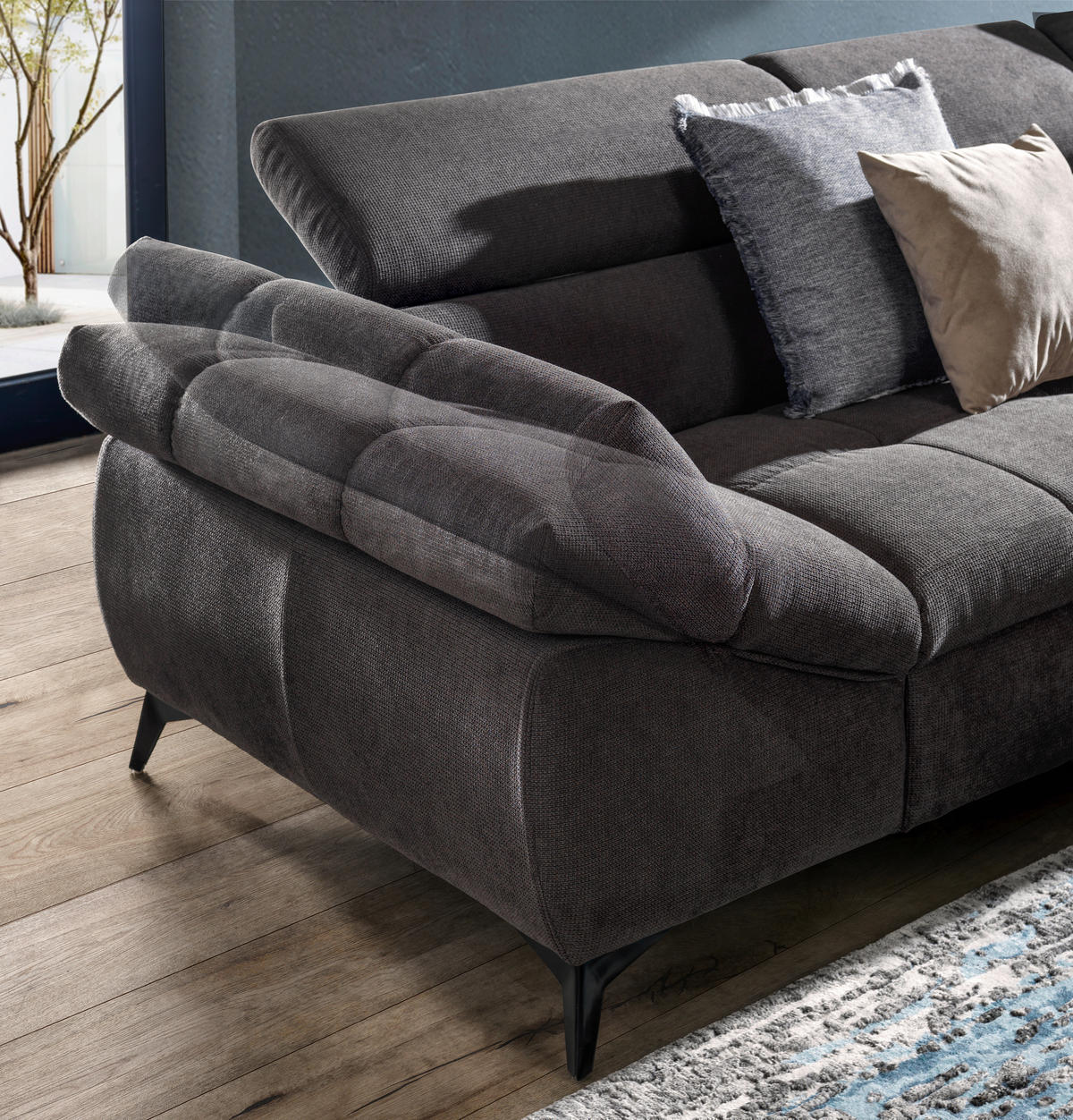 ECKSOFA Graubraun Mikrofaser  - Graubraun/Schwarz, Design, Kunststoff/Textil (279/210cm) - Stylife