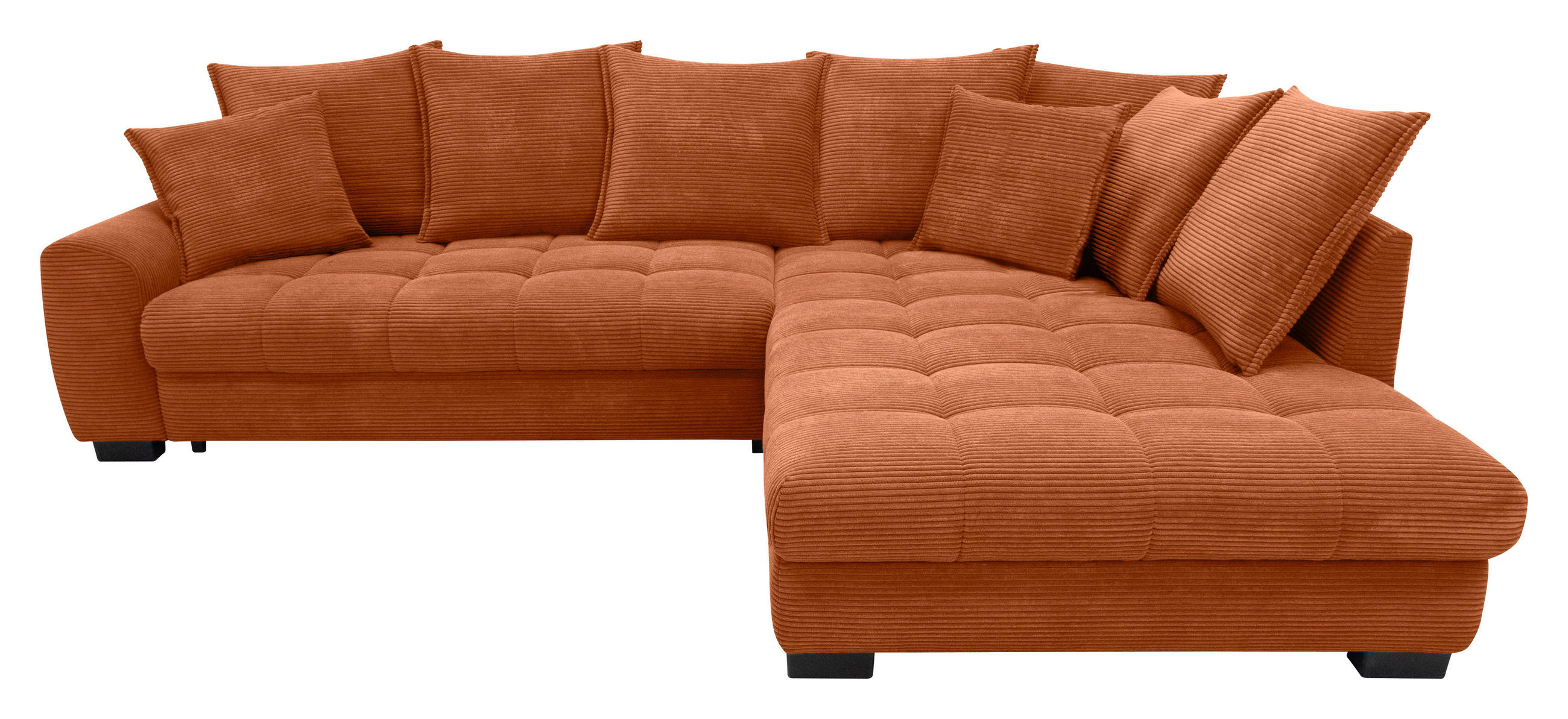 ECKSOFA Dunkelorange Cord Rückenkissen, Armlehnenkissen, Bettkasten, Schlaffunktion, Rücken echt, Liegefläche im Originalstoff  - Dunkelorange/Schwarz, KONVENTIONELL, Kunststoff/Textil (304/212cm) - Carryhome