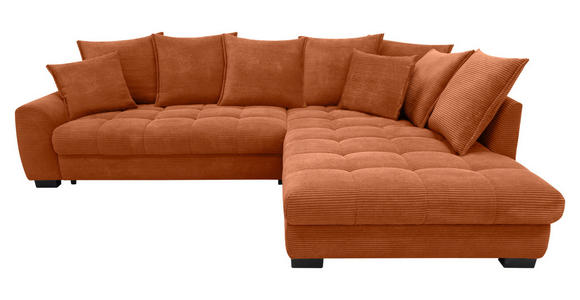 ECKSOFA Dunkelorange Cord Rückenkissen, Armlehnenkissen, Bettkasten, Schlaffunktion, Rücken echt, Liegefläche im Originalstoff  - Dunkelorange/Schwarz, KONVENTIONELL, Kunststoff/Textil (304/212cm) - Carryhome