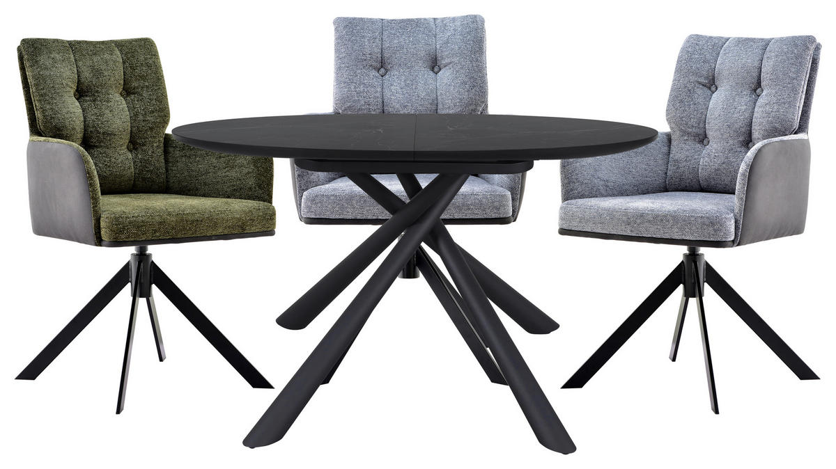 ESSTISCH in Metall, Keramik, Holzwerkstoff 120-160/120/76 cm  - Schwarz, Design, Keramik/Holzwerkstoff (120-160/120/76cm) - Novel