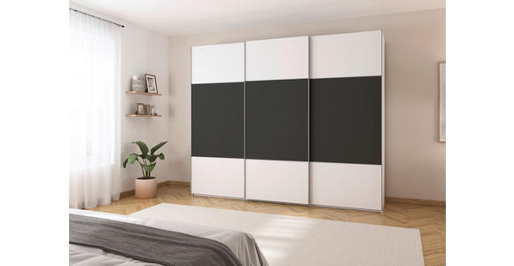 SCHWEBETÜRENSCHRANK 242/223/68 cm 3-türig Graphitfarben, Weiß  - Alufarben/Graphitfarben, KONVENTIONELL, Holzwerkstoff/Metall (242/223/68cm) - Novel