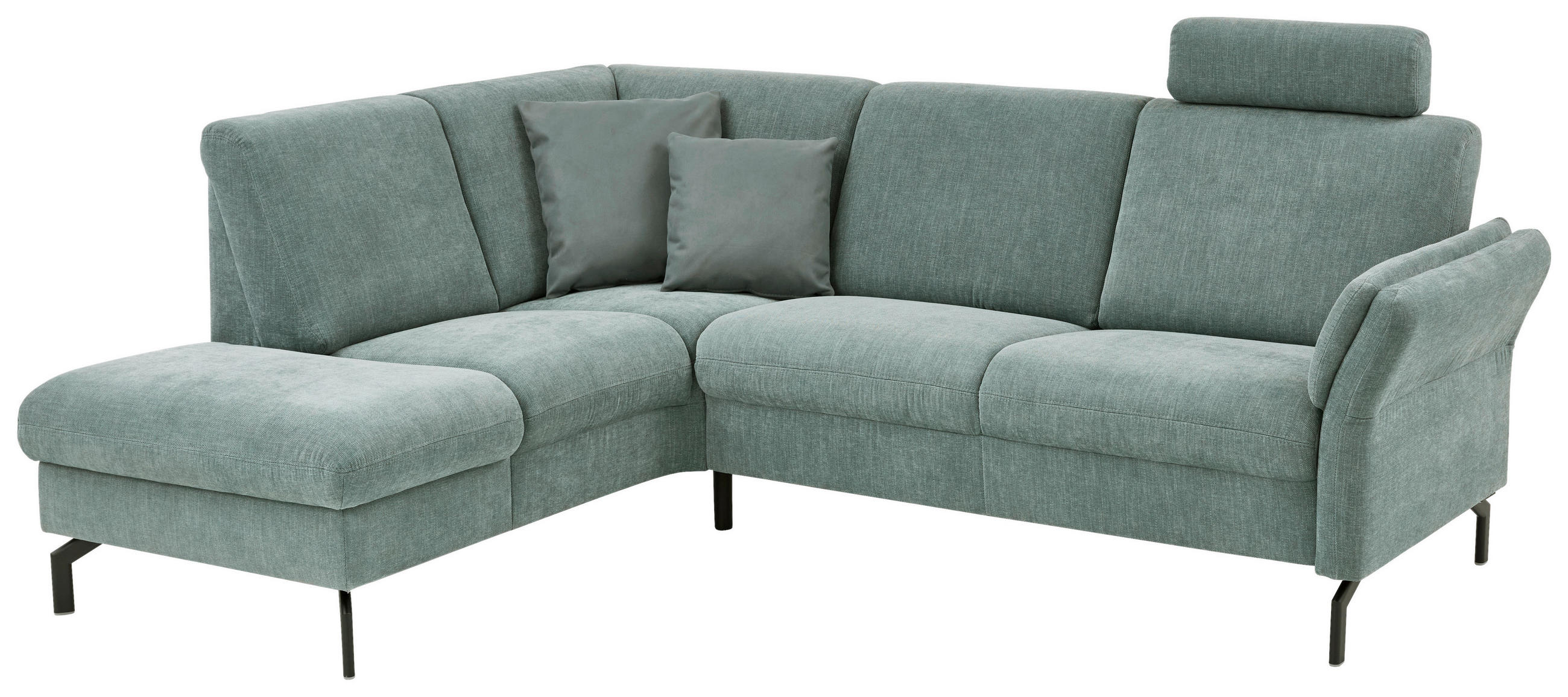 Thumbnail - Beldomo Comfort Ecksofa, Blau, Textil, 4-Sitzer, Ottomane links, L-Form, 241x190 cm, Goldenes M, Hocker erhältlich, Armt...