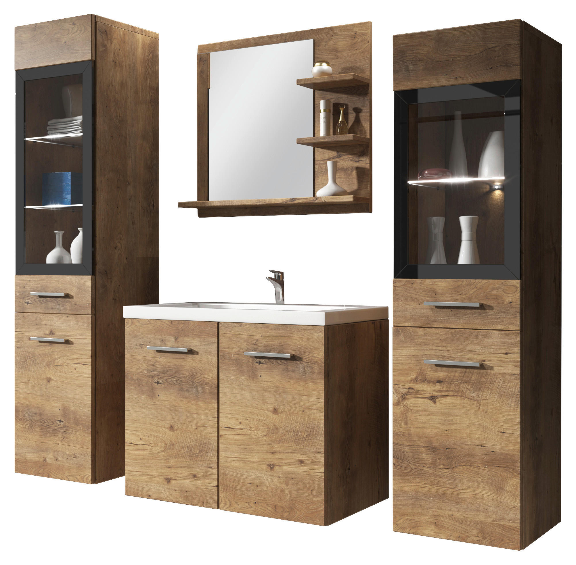 BADEZIMMER 5-teilig  in 120 cm  - Kastanienfarben/Kastanieneichefarben, LIFESTYLE, Glas/Holzwerkstoff (120cm) - P & B