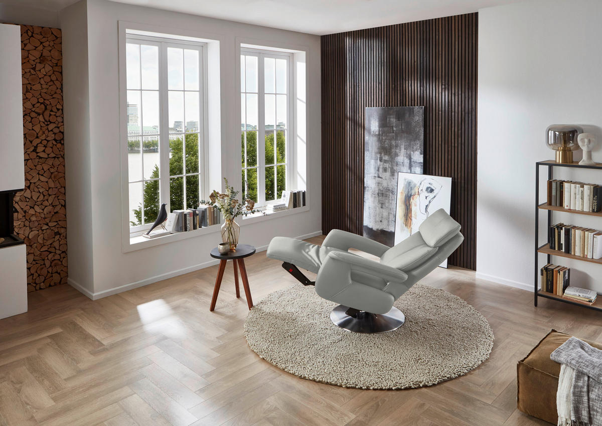 RELAXSESSEL in Leder Silberfarben  - Edelstahlfarben/Silberfarben, Design, Leder/Metall (78/112/85cm) - Cantus