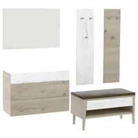 GARDEROBE 5-teilig  in 220/194/42,6 cm  - Weiss/Eichefarben, Natur, Glas/Leder (220/194/42,6cm) - Voglauer