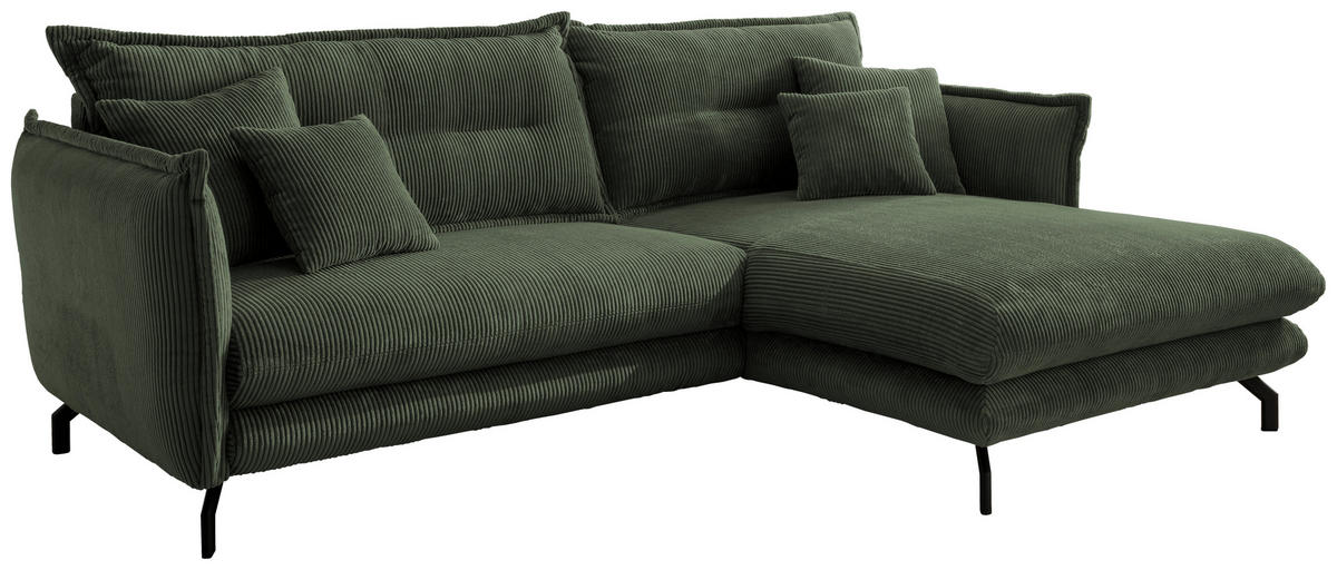 ECKSOFA in Cord Grün  - Schwarz/Grün, Modern, Textil/Metall (255/180cm) - Livetastic