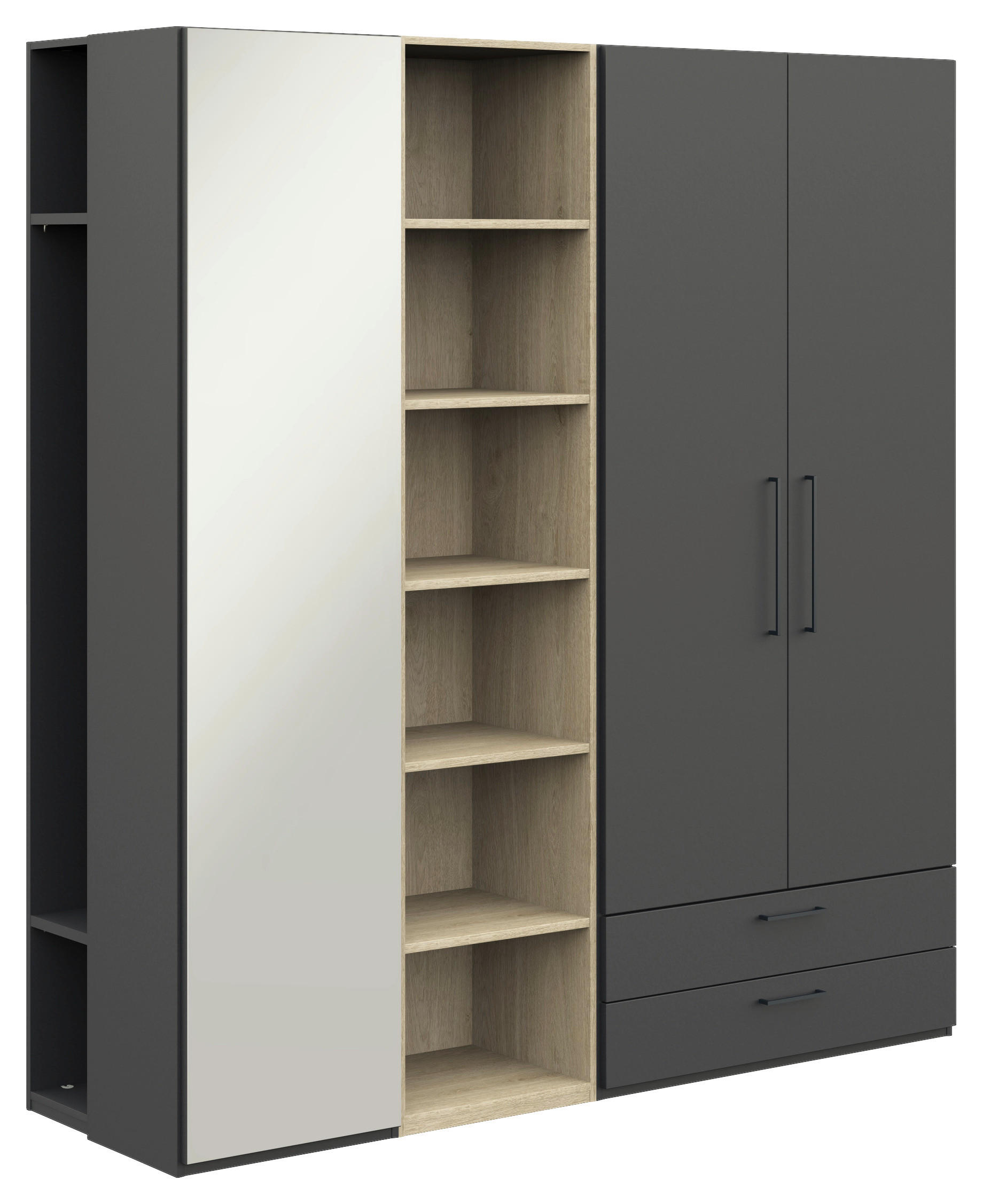 KLEIDERSCHRANK 3-türig Graphitfarben, Eichefarben  - Eichefarben/Anthrazit, Design, Glas/Holzwerkstoff (202,6/213,6/59,3cm) - Cantus
