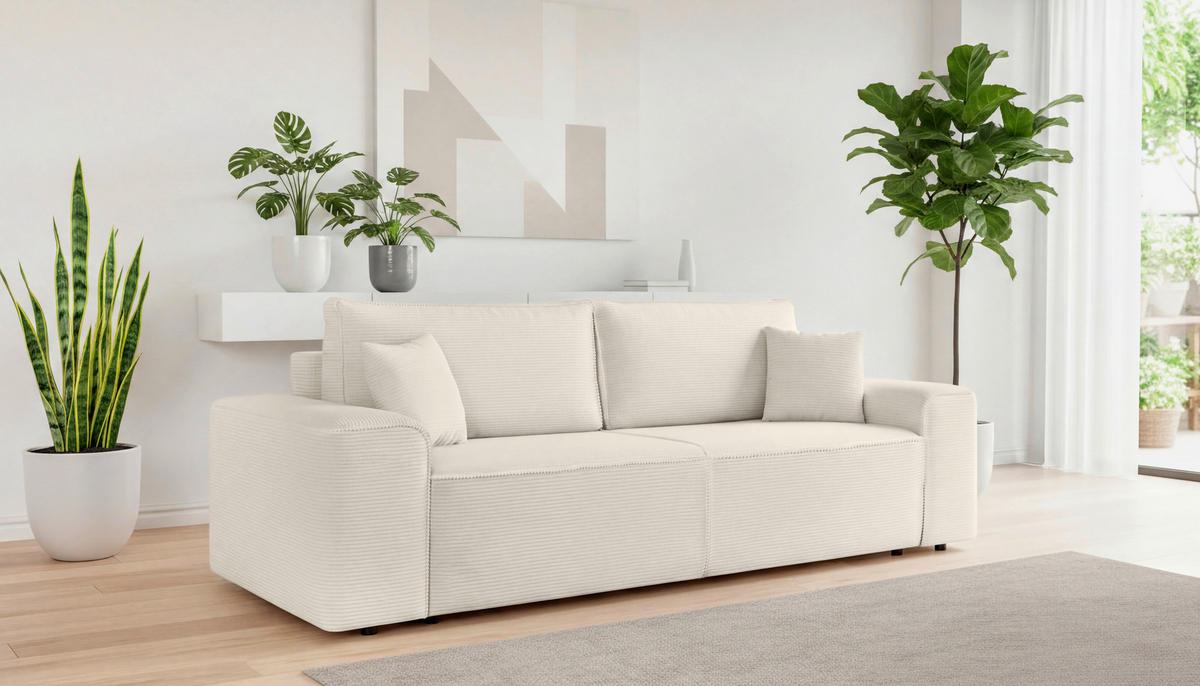 SCHLAFSOFA  in Cord Creme  - Creme/Schwarz, Design, Kunststoff/Textil (261/95/108cm) - Xora