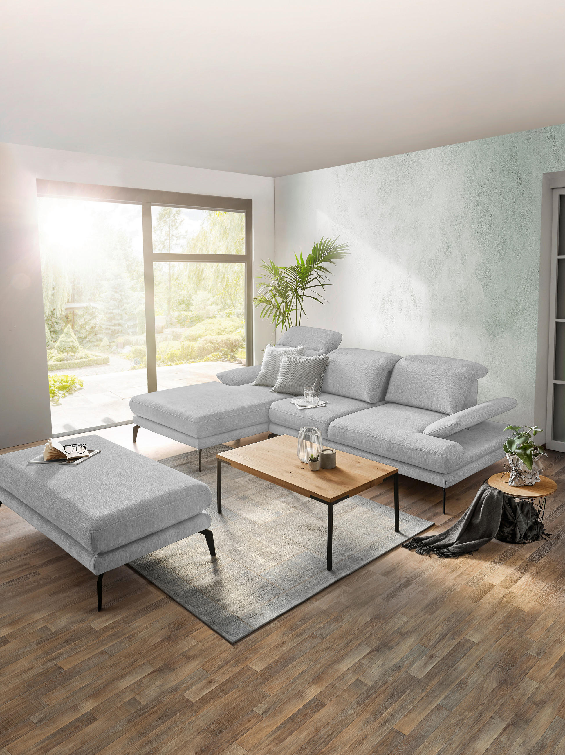 ECKSOFA inkl. Funktionen Grau Webstoff  - Schwarz/Grau, Design, Textil/Metall (180/289cm) - Stylife