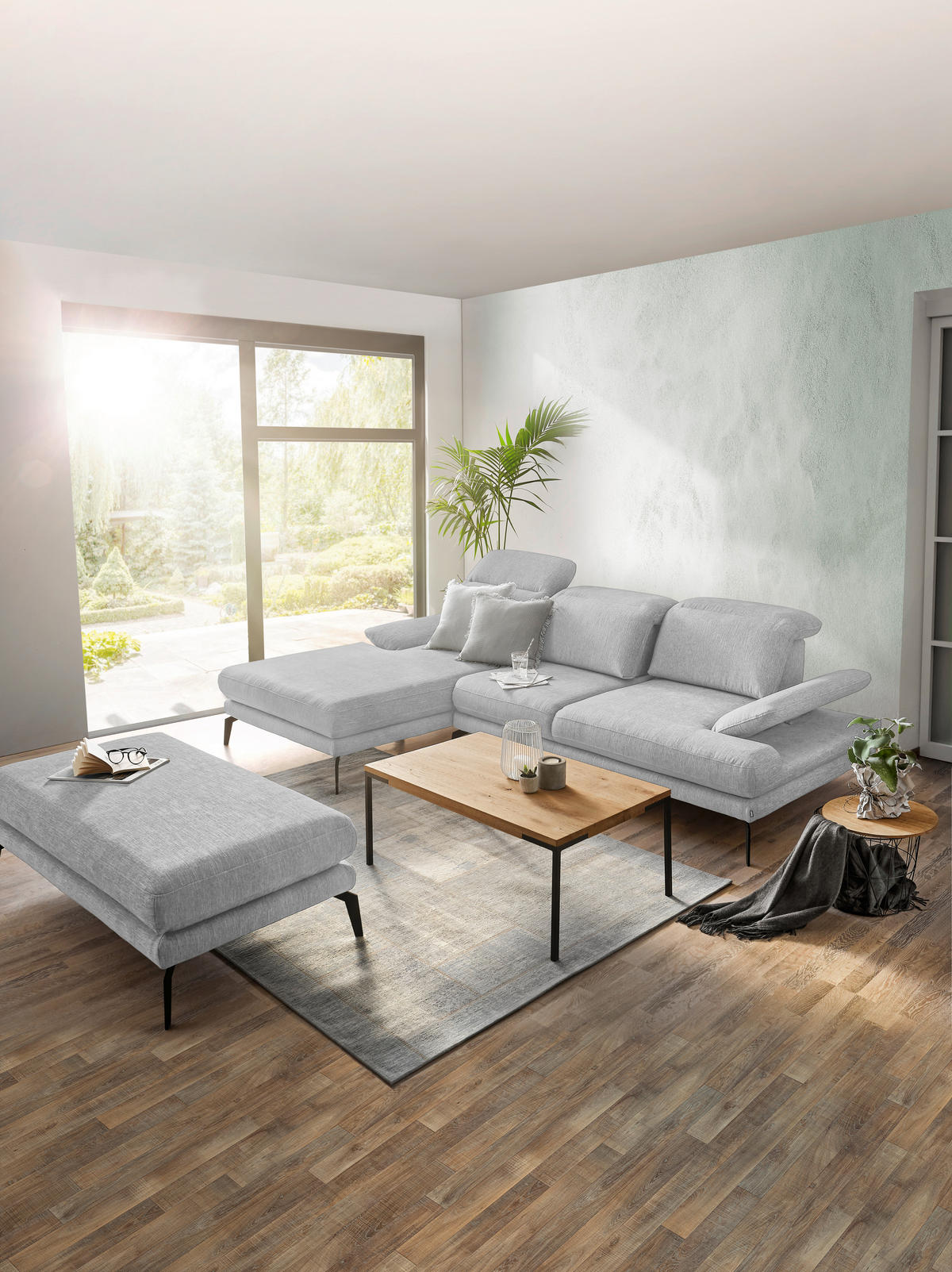 ECKSOFA in Webstoff Grau  - Schwarz/Grau, Design, Textil/Metall (180/289cm) - Stylife